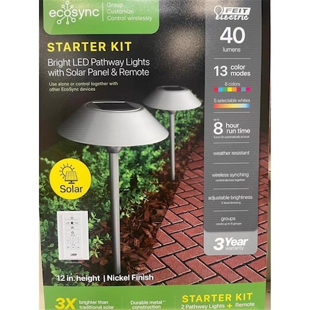 Happylight 40 watt LED OneSync Brushed Nickel Solar Powered Pathway Light, 2PK HA3310345